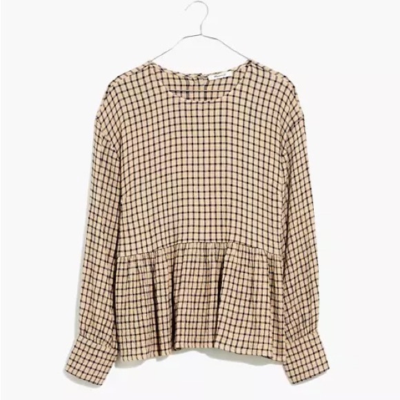Madewell Button-Back Peplum Top in Mini Windowpane - Picture 7 of 9